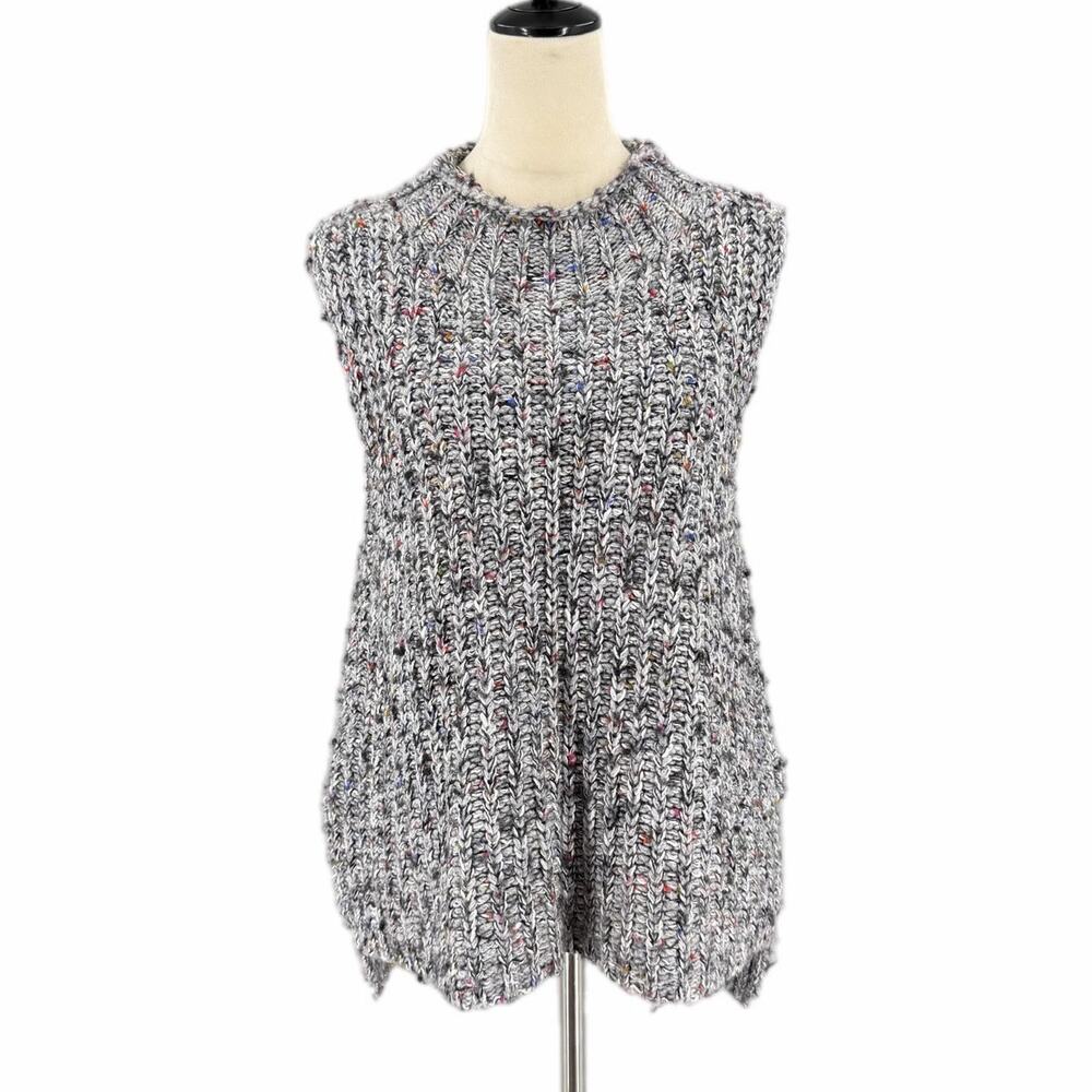 Anthropologie Moth Gray Marled Chunky Knit Mock Neck Comfy Sleeveless Sweater